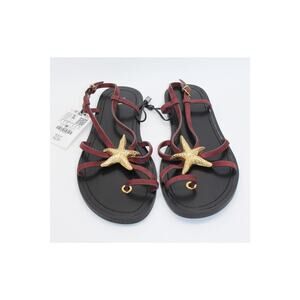 NWT Zara Burgundy Strappy Slingback Starfish Flat Flexible Sole Shoes Size 7.5